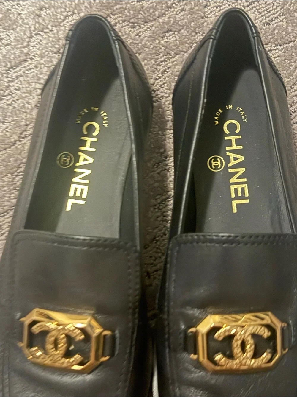 CHANEL black leather